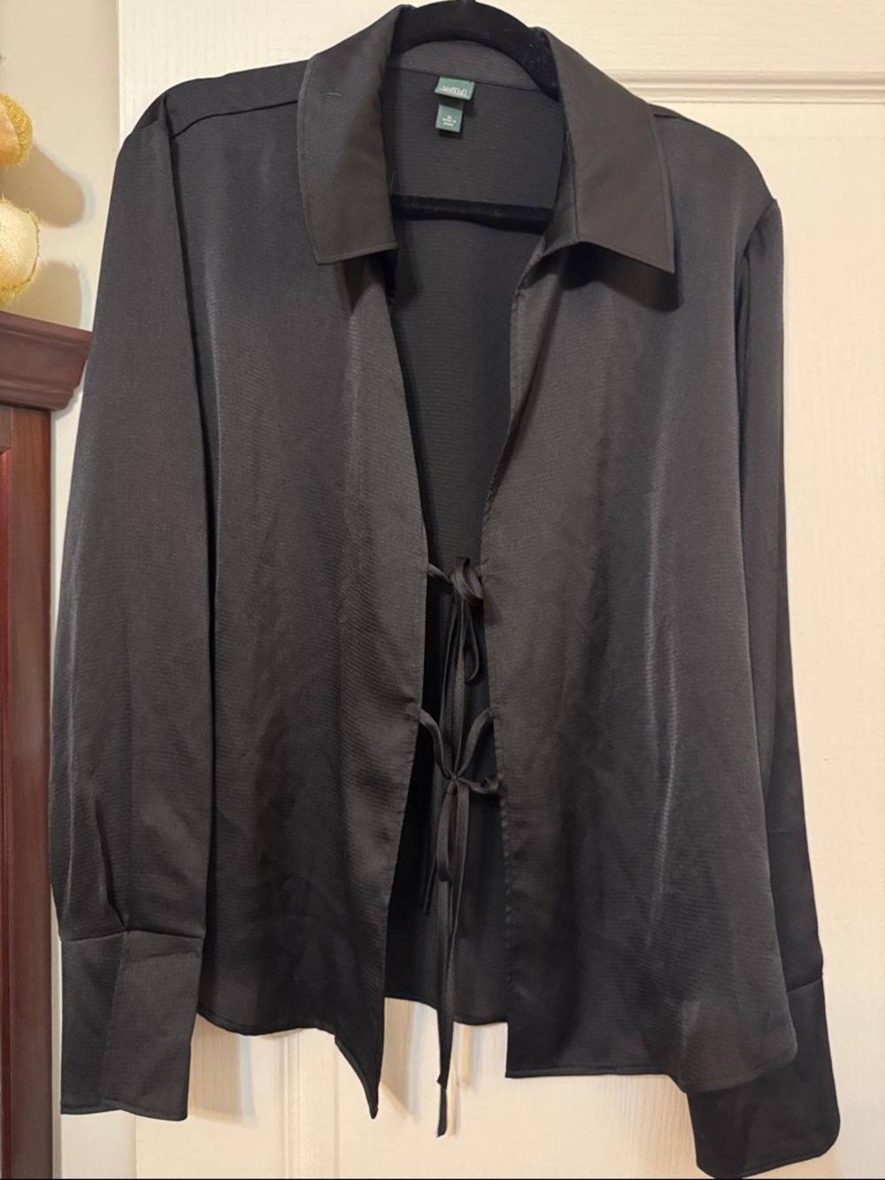 Wild Fable Black Tie-Front Silk-Blend Shirt Jacket